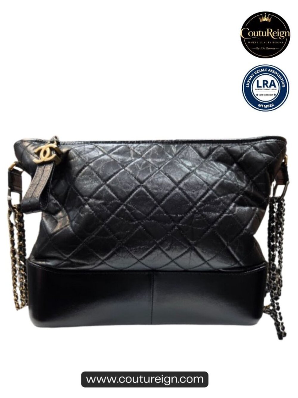 Chanel Aged Calfskin Quilted Medium Gabrielle Hobo Black